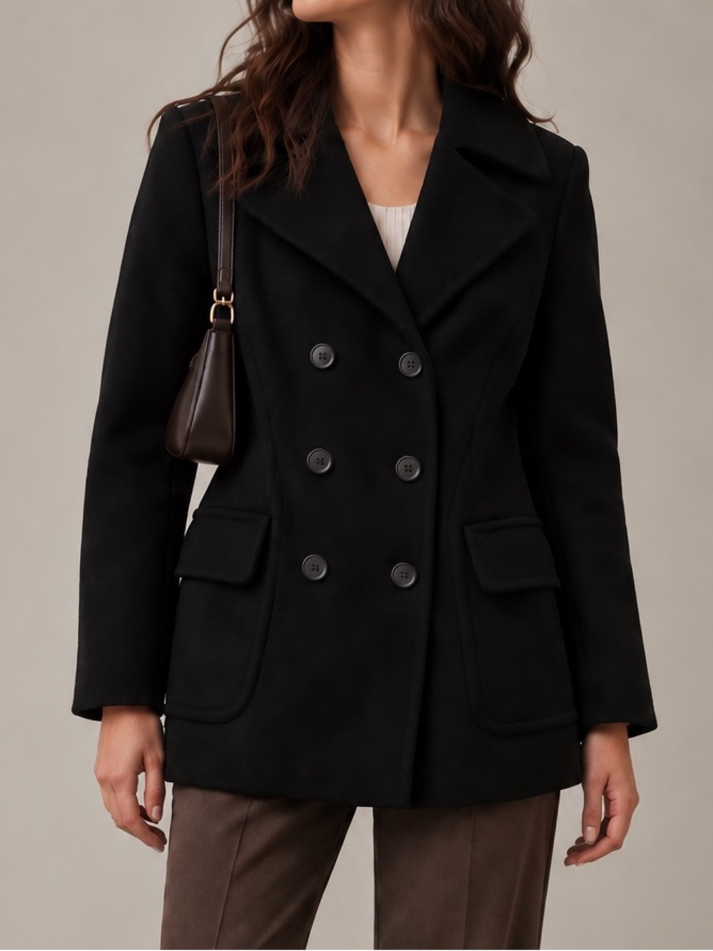 Fleurette Loro Piana 100% Wool Black Double Breasted Peacoat Size 6 - Picture 1 of 6